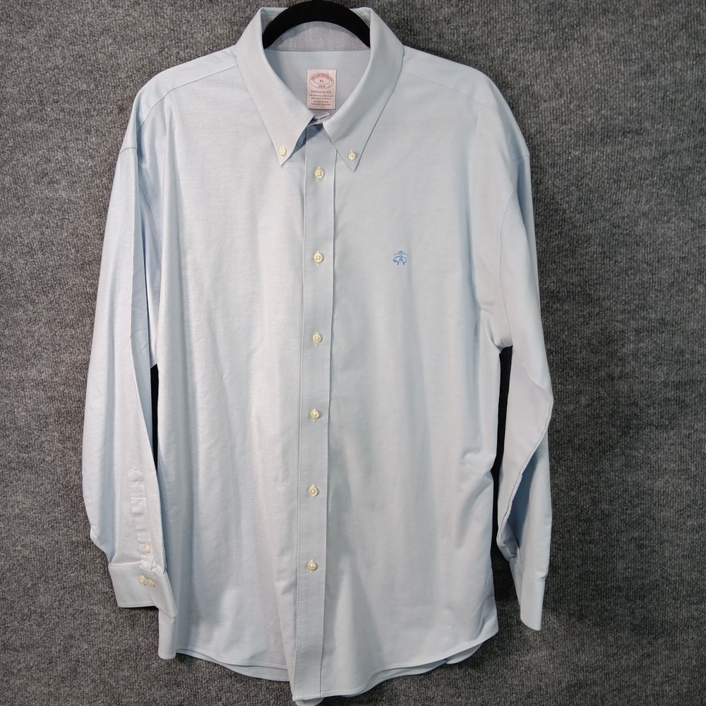Brooks Brothers 1818 Non Iron Stretch Dress Shirt Madison Fit Blue Mens XL